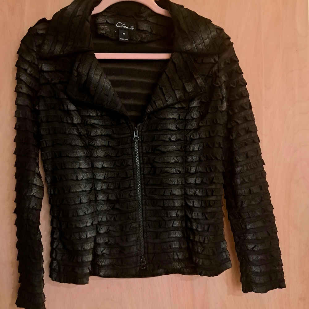 Chico's Elegant Black Textured Leather Jacket